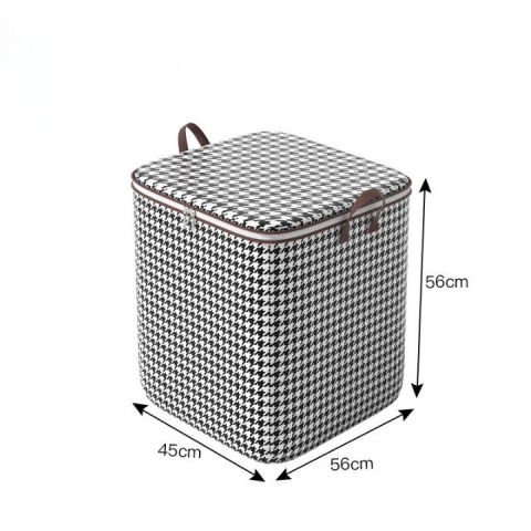 Cutie de depozitare cu fermoar, pliabila, maner ranforsat, fermoar rezistent, pentru haine, paturi, plapumi, perne, lenjerii de pat, jucarii, 56x45x56 cm, 140 litri, in carouri, alb-negru [1]