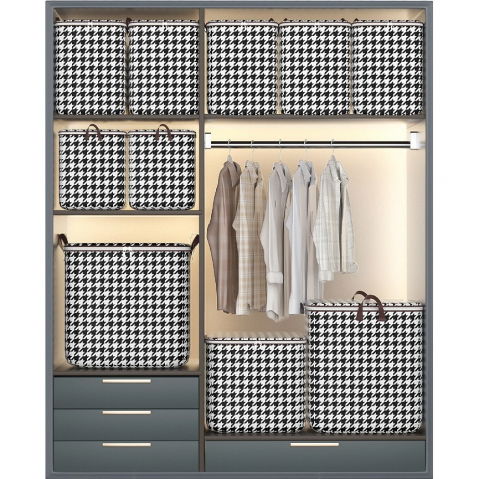 Cutie de depozitare cu fermoar, pliabila, maner ranforsat, fermoar rezistent, pentru haine, paturi, plapumi, perne, lenjerii de pat, jucarii, 80 litri, in carouri, alb-negru [1]