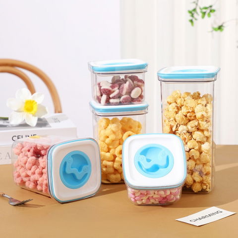 Cutie de depozitare pentru bucatarie, 1.3l, din abs+pet+silicon, capac alb/albastru, 11.5 x 15 x 8 cm, transparent [1]