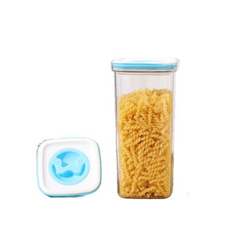 Recipiente pentru alimente de baza, gustari si cereale - Cutie de depozitare pentru bucatarie, 2l, din abs+pet+silicon, capac alb/albastru, 11.5 x 23 x 8 cm, transparent