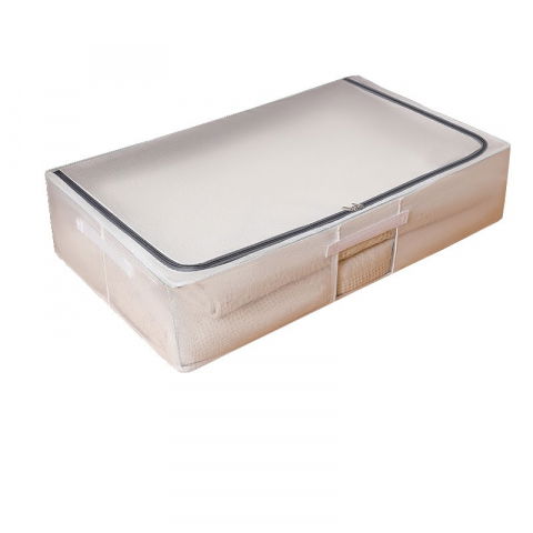 Pentru spații înguste - Cutie de depozitare, pentru haine, incaltaminte, din plasa pvc impermeabila si manere laterale, pliabila, fermoar bidirectional, 80 x 47 x 18 cm, transparenta