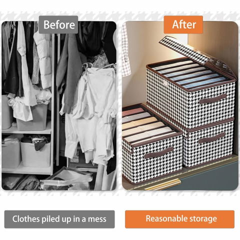 Cutie de depozitare, pentru haine, lenjerie, sosete si sutiene, material textil, 6 compartimente, 44x30x20 cm, culoare alb-negru [6]