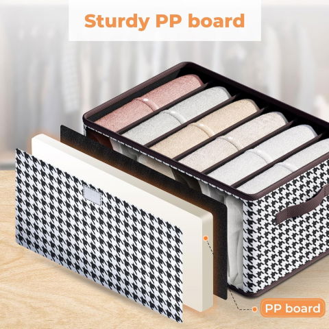 Cutie de depozitare, pentru haine, lenjerie, sosete si sutiene, material textil, 6 compartimente, 44x30x20 cm, culoare alb-negru [3]