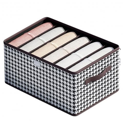 Organizare pentru casă - Cutie de depozitare, pentru haine, lenjerie, sosete si sutiene, material textil, 6 compartimente, 44x30x20 cm, culoare alb-negru