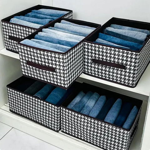 Cutie de depozitare, pentru haine, lenjerie, sosete si sutiene, material textil, 7 compartimente, 44x30x20 cm, culoare alb-negru [3]