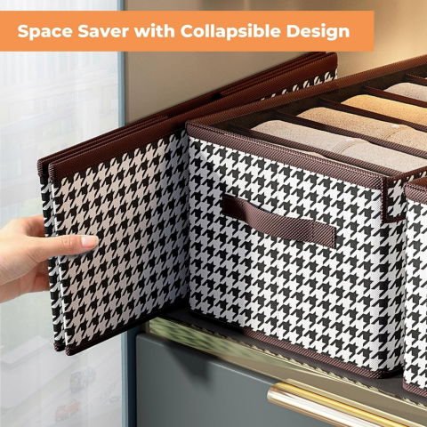 Cutie de depozitare, pentru haine, lenjerie, sosete si sutiene, material textil, 7 compartimente, 44x30x20 cm, culoare alb-negru [7]