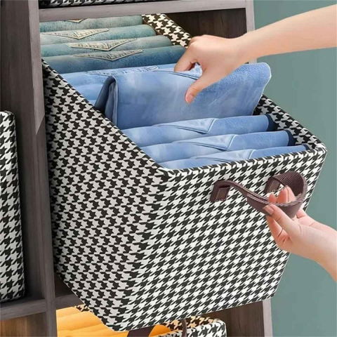 Cutie de depozitare, pentru haine, lenjerie, sosete si sutiene, material textil, 7 compartimente, 44x30x20 cm, culoare alb-negru [5]