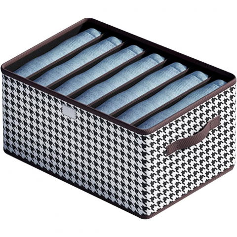 Organizare pentru casă - Cutie de depozitare, pentru haine, lenjerie, sosete si sutiene, material textil, 7 compartimente, 44x30x20 cm, culoare alb-negru