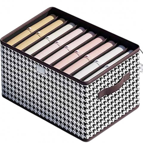 Organizare pentru casă - Cutie de depozitare, pentru haine, lenjerie, sosete si sutiene, material textil, 9 compartimente, 44x30x20 cm, culoare alb-negru