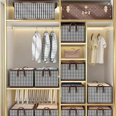 Cutie de depozitare, pentru haine, lenjerie, sosete si sutiene, material textil, 9 compartimente, 44x30x20 cm, culoare alb-negru [6]