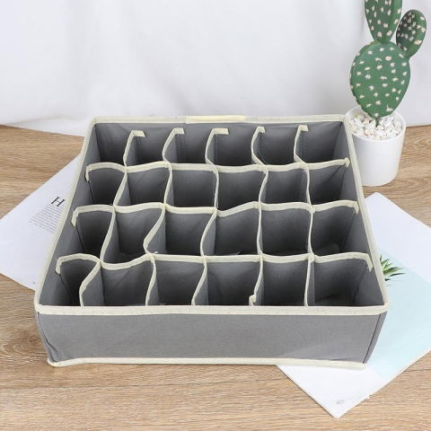 Cutie de depozitare, pentru lenjerie, sosete si sutiene, material textil, 24 compartimente, 32 x 32 x 10 cm, culoare gri [3]