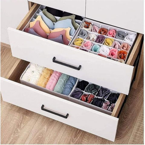 Cutie de depozitare, pentru lenjerie, sosete si sutiene, material textil, 24 compartimente, 32 x 32 x 10 cm, culoare gri [1]
