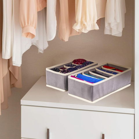 Cutie de depozitare, pentru lenjerie, sosete si sutiene, material textil, 6 compartimente, 32 x 16 x 10 cm, culoare gri [5]