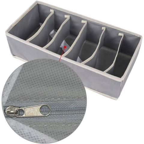 Cutie de depozitare, pentru lenjerie, sosete si sutiene, material textil, 6 compartimente, 32 x 16 x 10 cm, culoare gri [3]