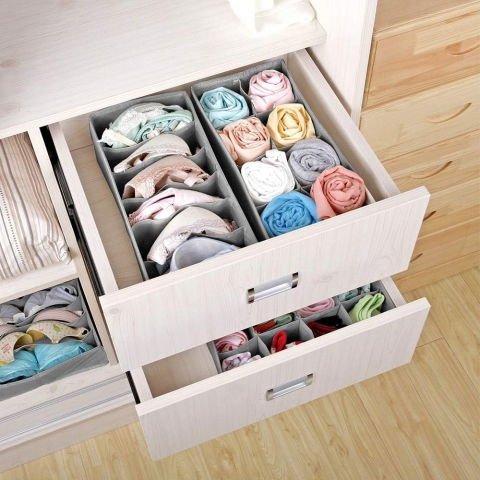 Cutie de depozitare, pentru lenjerie, sosete si sutiene, material textil, 6 compartimente, 32 x 16 x 10 cm, culoare gri [2]