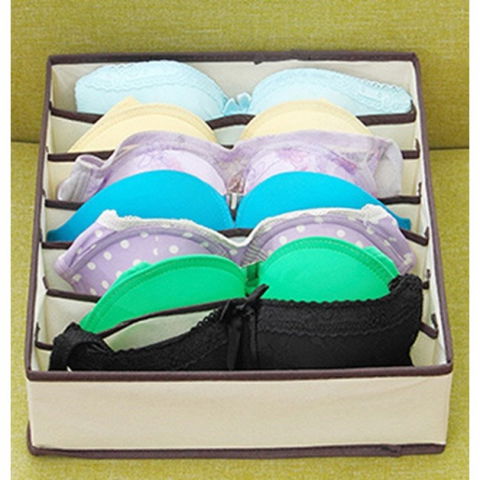 Cutie de depozitare, pentru lenjerie, sosete si sutiene, material textil, 7 compartimente, 32 x 32 x 10 cm, culoare bej [4]