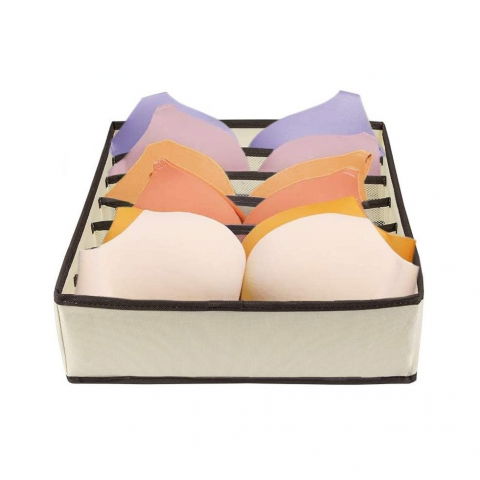 Cutie de depozitare, pentru lenjerie, sosete si sutiene, material textil, 7 compartimente, 32 x 32 x 10 cm, culoare bej [2]