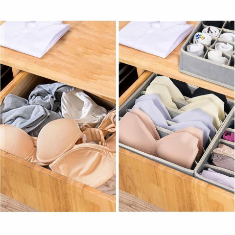 Cutie de depozitare, pentru lenjerie, sosete si sutiene, material textil, 7 compartimente, 32 x 32 x 10 cm, culoare gri [1]