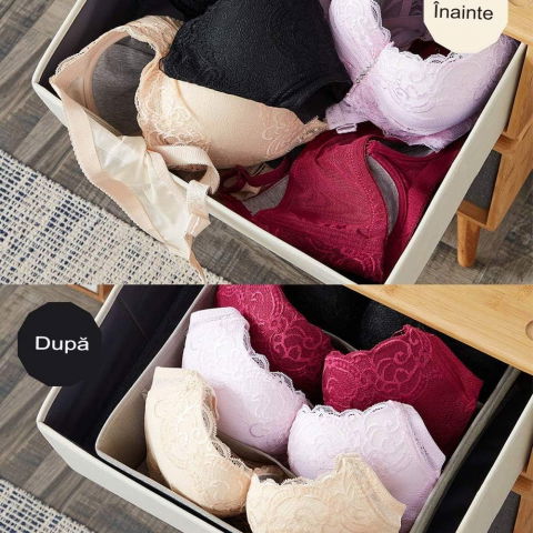 Cutie de depozitare, pentru lenjerie, sosete si sutiene, material textil, 7 compartimente, 32 x 32 x 10 cm, culoare gri [5]