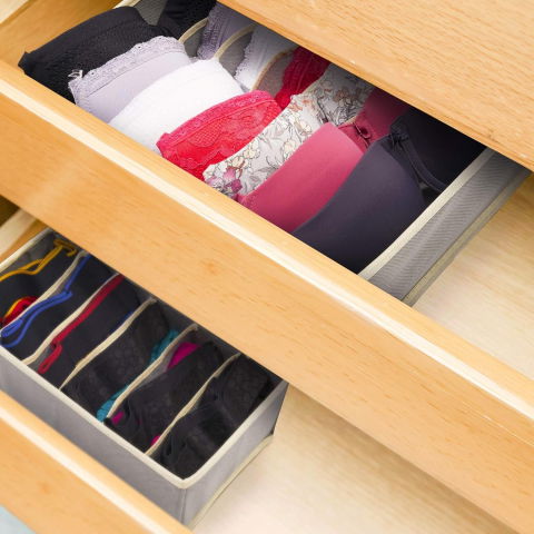 Cutie de depozitare, pentru lenjerie, sosete si sutiene, material textil, 7 compartimente, 32 x 32 x 10 cm, culoare gri [6]