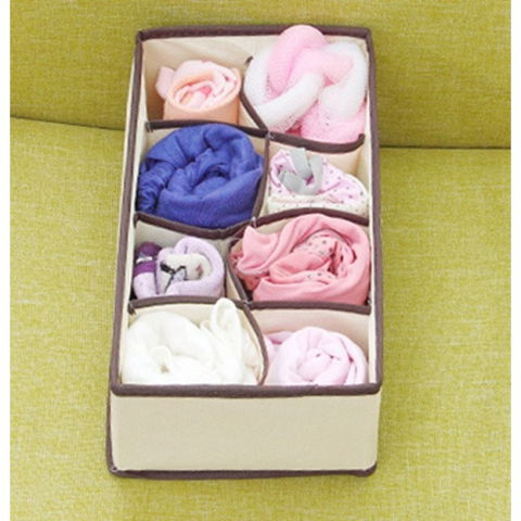 Cutie de depozitare, pentru lenjerie, sosete si sutiene, material textil, 8 compartimente, 32 x 16 x 10 cm, culoare bej [1]