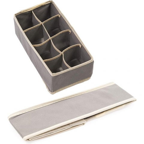 Cutie de depozitare, pentru lenjerie, sosete si sutiene, material textil, 8 compartimente, 32 x 16 x 10 cm, culoare gri [1]