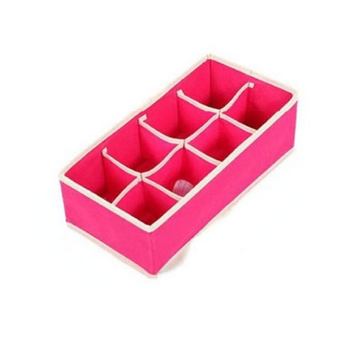 Pentru haine și lenjerie - Cutie de depozitare, pentru lenjerie, sosete si sutiene, material textil, 8 compartimente, 32 x 16 x 10 cm, culoare roz