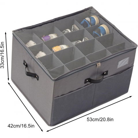 Cutie de depozitare pentru pantofi, flippy, 53x42x33 cm, cu capac transparent si fermoar, din panza oxford, pliabila, gri [2]