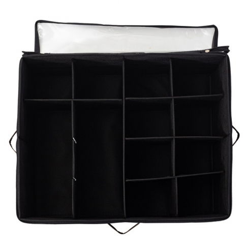 Cutie de depozitare pentru pantofi, flippy, 53x42x33 cm, cu capac transparent si fermoar, din panza oxford, pliabila, negru [3]