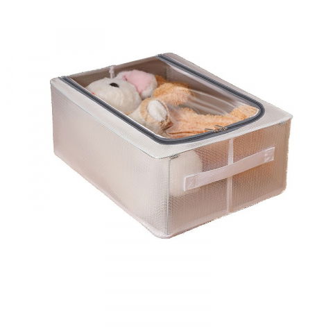 Pentru spații înguste - Cutie de depozitare, pentru pantofi haine, din plasa pvc impermeabila si cadru de otel, pliabila, fermoar bidirectional, 40 x 30 x 15 cm transparenta