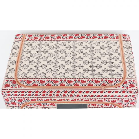 Cutie de depozitare pliabila,100 l din bumbac si in, 60x42x40 cm, fereastra frontala, 2 usi de acces cu fermoar bidirectional, cadru metalic, suport baza stabil din plastic, motiv traditional model 3 [2]