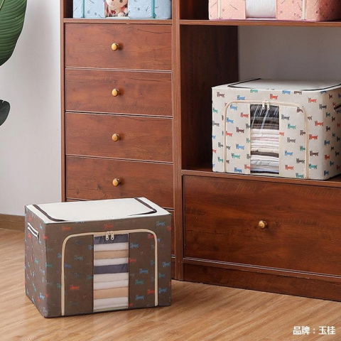 Cutie de depozitare pliabila, 24 l, panza oxford, 40x30x20 cm, fereastra frontala, 2 usi de acces cu fermoar bidirectional, cadru metalic, suport baza stabil din plastic, imprimeu catelus, bej [3]