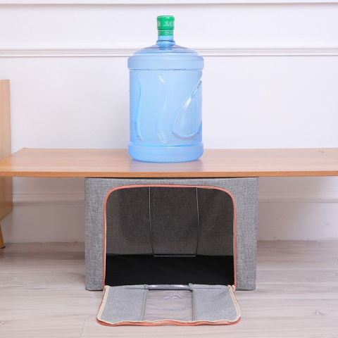 Cutie de depozitare pliabila, 66 l, din bumbac si in, 50x40x33 cm, fereastra frontala, 2 usi de acces cu fermoar bidirectional, cadru metalic, suport baza stabil din plastic, gri [8]