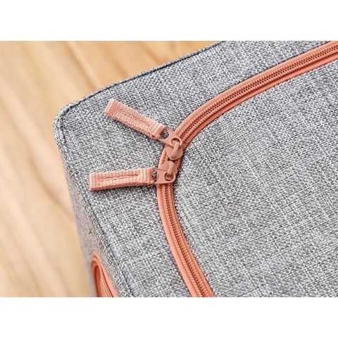 Cutie de depozitare pliabila, 66 l, din bumbac si in, 50x40x33 cm, fereastra frontala, 2 usi de acces cu fermoar bidirectional, cadru metalic, suport baza stabil din plastic, gri [4]