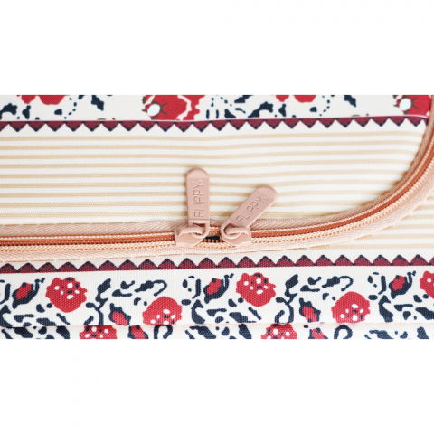 Cutie de depozitare pliabila, 66 l din bumbac si in, 52 x 42 x 39 cm, fereastra frontala, 2 usi de acces cu fermoar bidirectional, cadru metalic, suport baza stabil din plastic, motiv traditional model 7 [6]