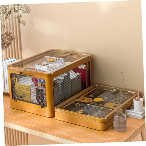 Organizare pentru casă - Cutie de depozitare pliabila, cu capac, 29 l, plastic, 40.5x29x24.5 cm, portocaliu