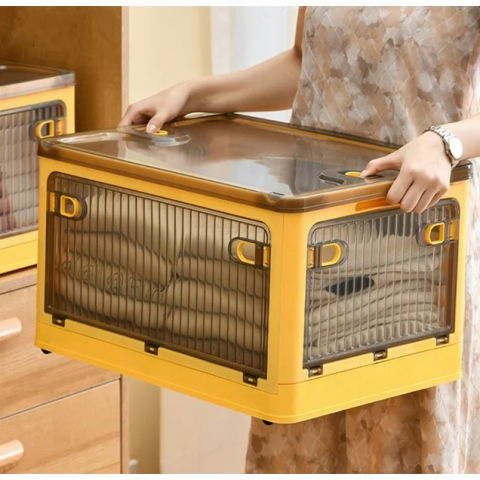 Organizare pentru casă - Cutie de depozitare pliabila, cu capac, 40 l, plastic, 47x35x24.5 cm, portocaliu