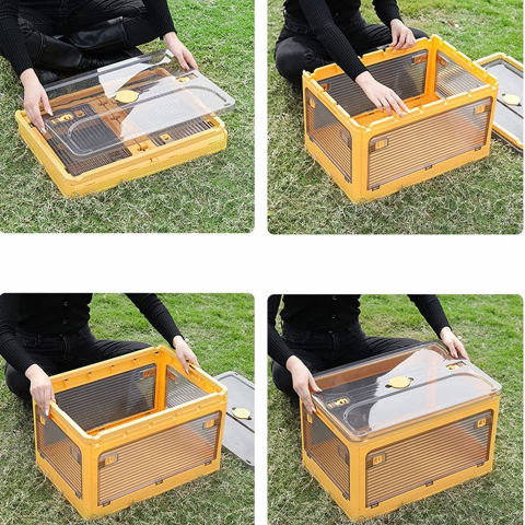 Cutie de depozitare pliabila, cu capac, 40 l, plastic, 47x35x24.5 cm, portocaliu [2]