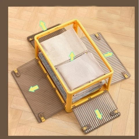 Cutie de depozitare pliabila, cu capac, 85 l, plastic, 60x42x34 cm, portocaliu [3]