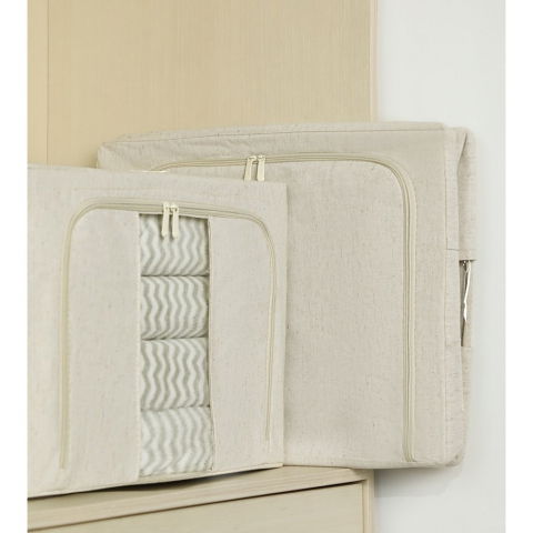 Cutie de depozitare pliabila, cu fereastra si fermoar dublu, 66 l, textil premium, 50x40x33 cm, cadru metalic, impermeabila, alb texturat [5]