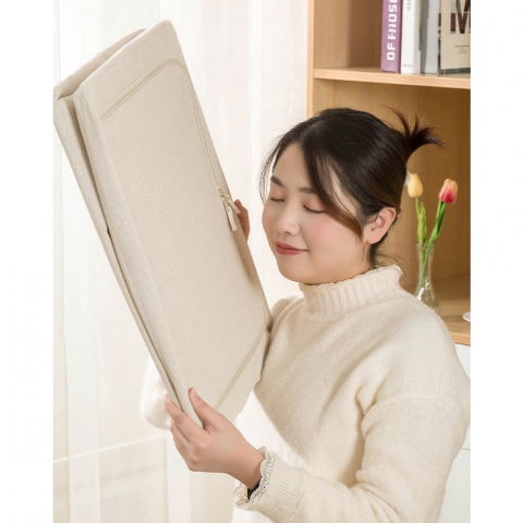 Cutie de depozitare pliabila, cu fereastra si fermoar dublu, 66 l, textil premium, 50x40x33 cm, cadru metalic, impermeabila, bej [29]