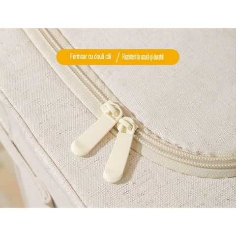 Cutie de depozitare pliabila, cu fereastra si fermoar dublu, 66 l, textil premium, 50x40x33 cm, cadru metalic, impermeabila, bej [17]