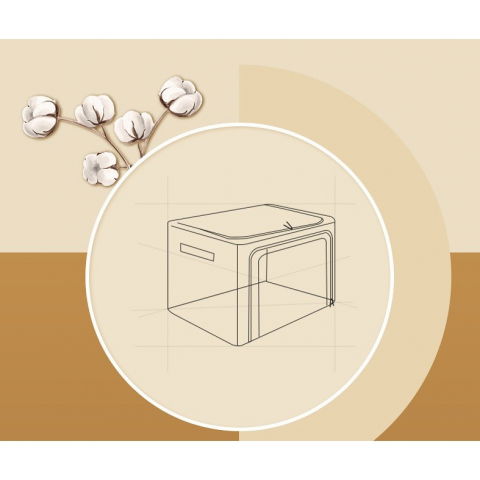 Cutie de depozitare pliabila, cu fereastra si fermoar dublu, 66 l, textil premium, 50x40x33 cm, cadru metalic, impermeabila, bej [30]