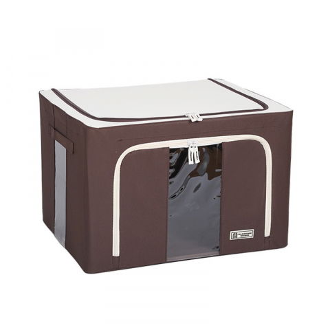 Cutie de depozitare pliabila, cu fereastra si fermoar dublu, 66 l, textil premium, 50x40x33 cm, cadru metalic, impermeabila, maro [9]