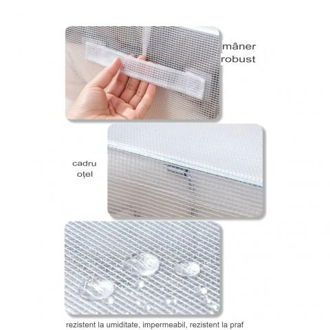 Cutie de depozitare pliabila, cu fereastra si fermoar dublu rosu, 66 l, textil, 50x40x33 cm, cadru metalic, impermeabila, transparent [1]