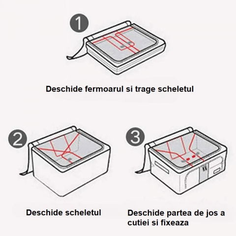 Cutie de depozitare pliabila, cu fermoar, 66 l, textil, 50 x 40 x 33 cm, cadru metalic, suport baza stabil din plastic, imprimeu buline, albastru marin [7]
