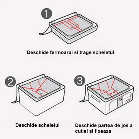 Cutie de depozitare pliabila, cu fermoar, 66 l, textil, 50x40x33 cm, cu 2 ferestre, cadru metalic, suport baza stabil din plastic, imprimeu cirese, albastru [4]