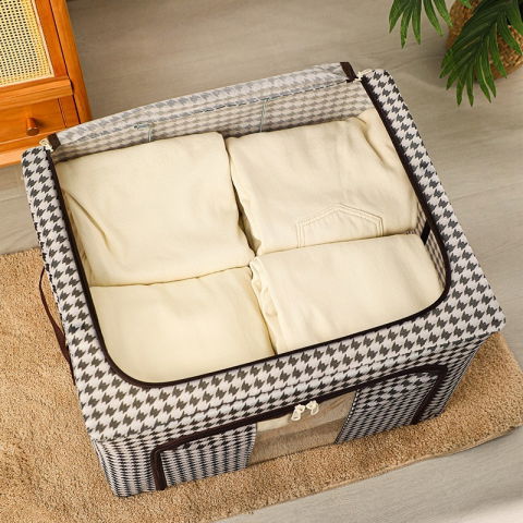 Cutie de depozitare pliabila, cu fermoar bidirectional, 24 l, textil, 40x30x20 cm, cadru metalic, o fereastra, suport baza stabil din plastic, design zebra, alb negru [6]