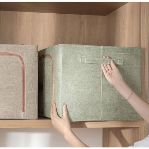 Cutie de depozitare pliabila, cu fermoar bidirectional, 66 l, textil, 50x40x33 cm, cadru metalic, o fereastra, suport baza stabil din plastic, verde [3]