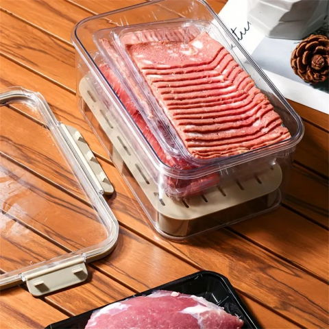 Cutie de depozitare portabila, cu separator pentru gheata si scurgere, mentine rece, caserola pranz, 25x16.5x11.5 cm, crem/transparent [3]